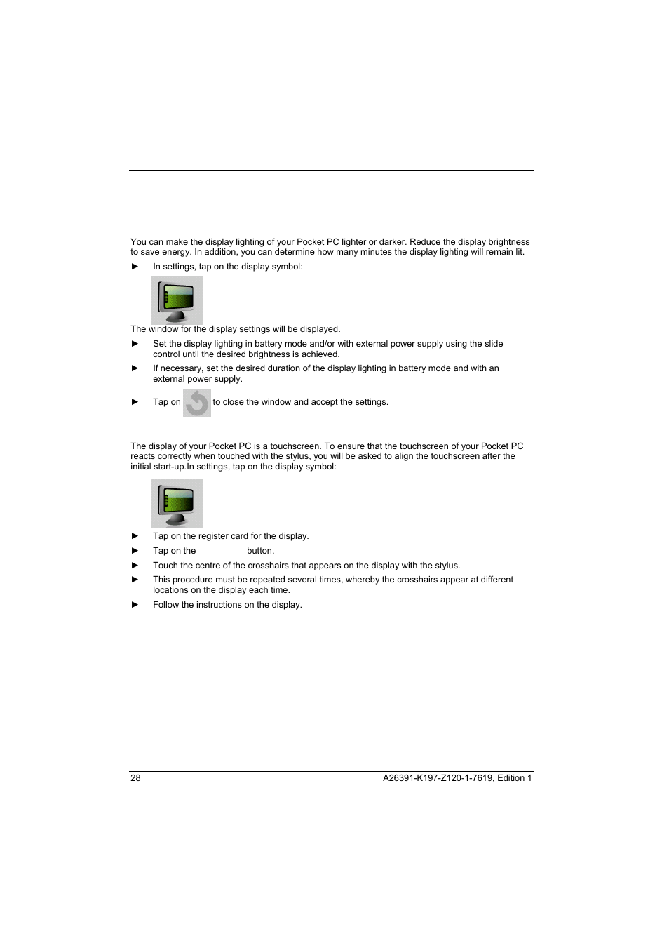 Adjusting display lighting | Fujitsu Siemens Computers Pocket LOOX N100 Series User Manual | Page 36 / 51