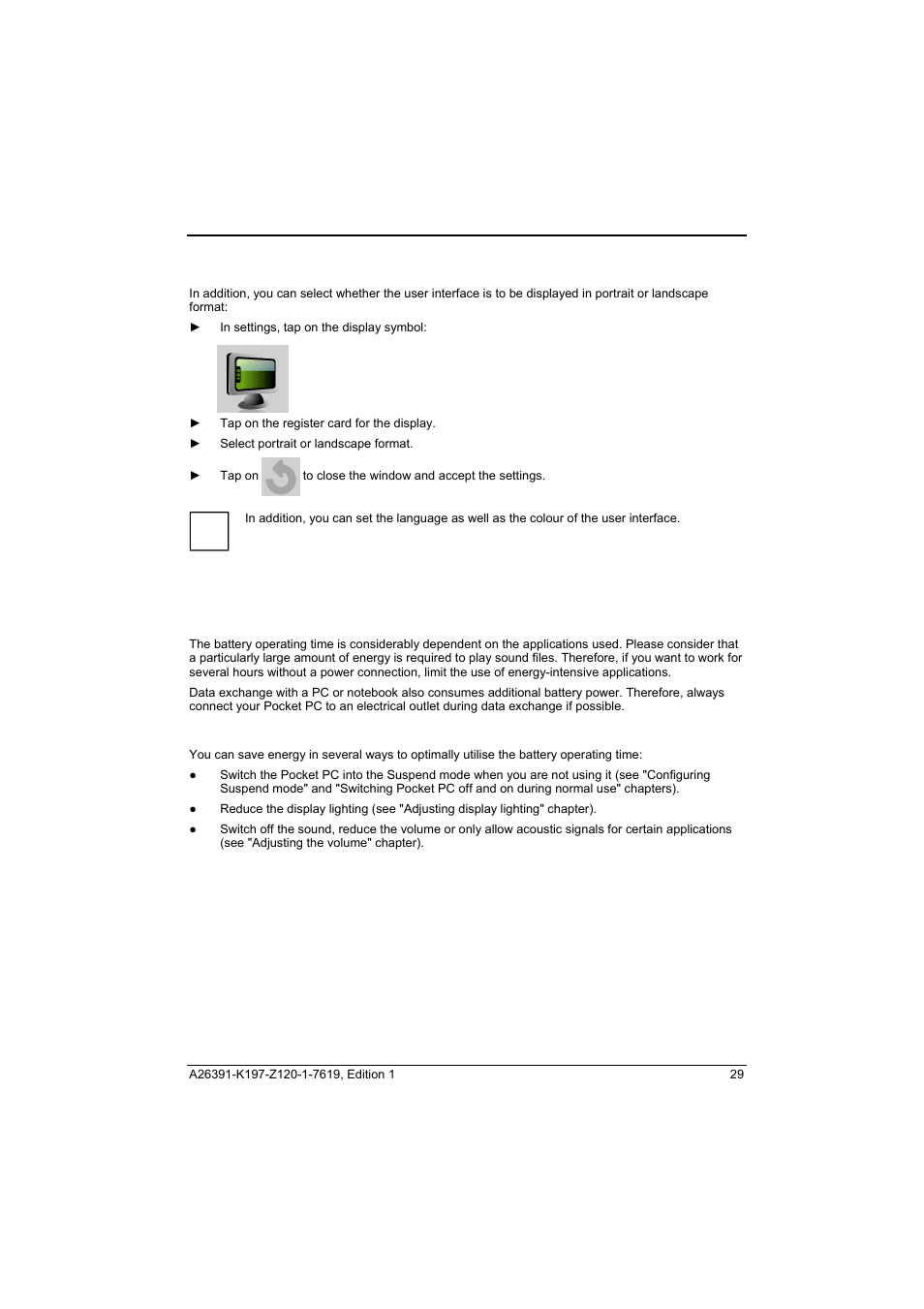 Energy management | Fujitsu Siemens Computers Pocket LOOX N100 Series User Manual | Page 37 / 51