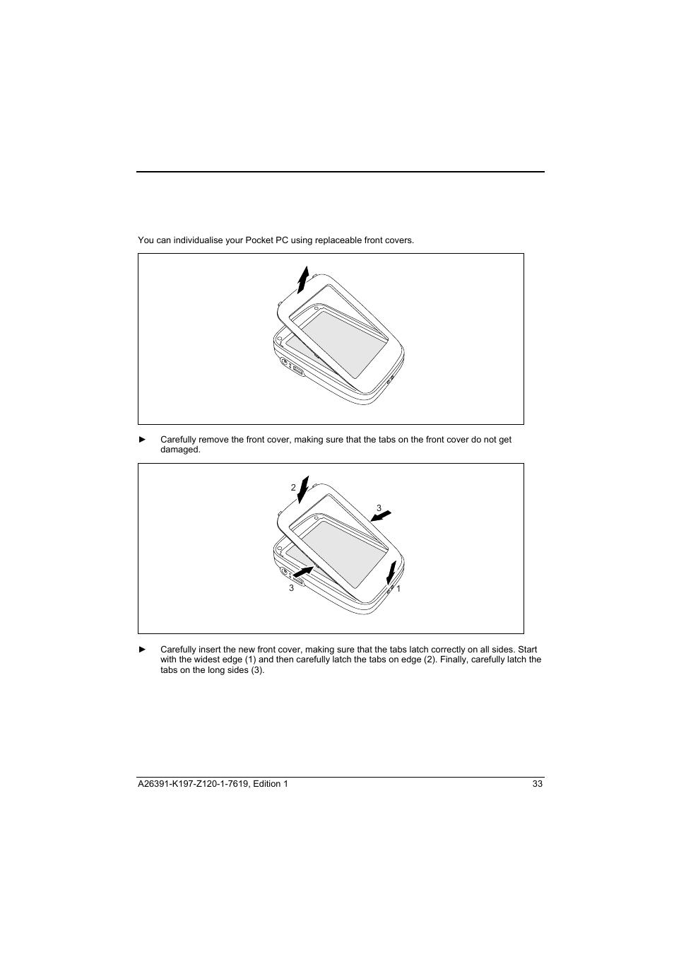 Changing the front cover | Fujitsu Siemens Computers Pocket LOOX N100 Series User Manual | Page 41 / 51