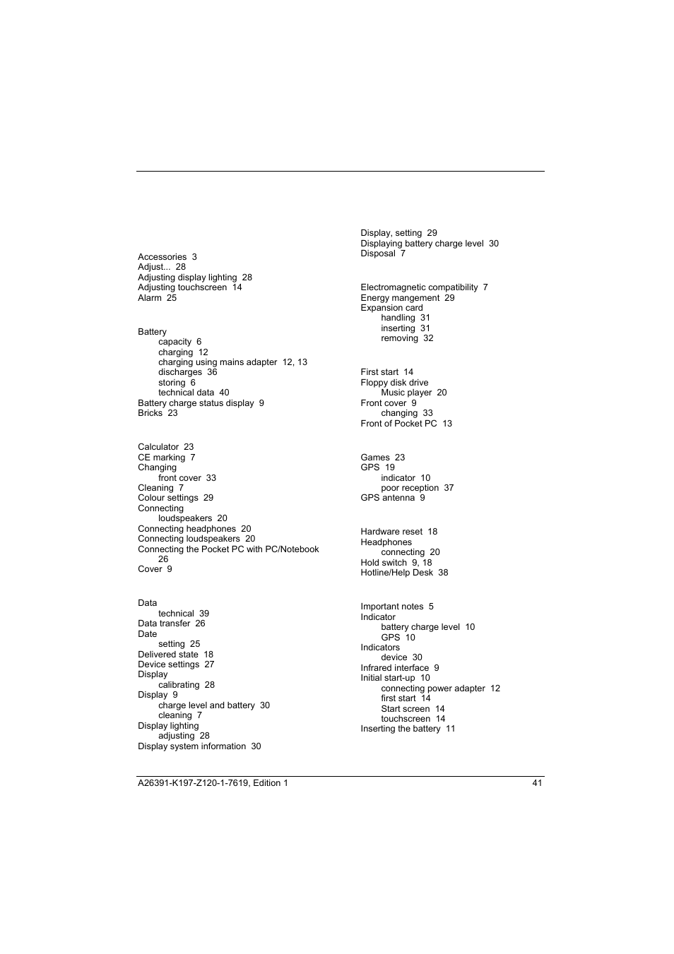 Index | Fujitsu Siemens Computers Pocket LOOX N100 Series User Manual | Page 49 / 51