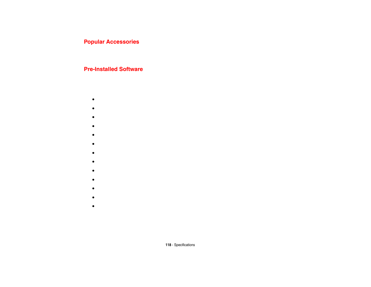 Popular accessories, Pre-installed software, Popular accessories pre-installed software | Fujitsu Siemens Computers Fujitsu LifeBook B6230 notebook User Manual | Page 123 / 186