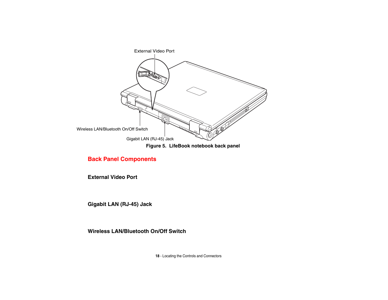 Back panel components | Fujitsu Siemens Computers Fujitsu LifeBook B6230 notebook User Manual | Page 23 / 186