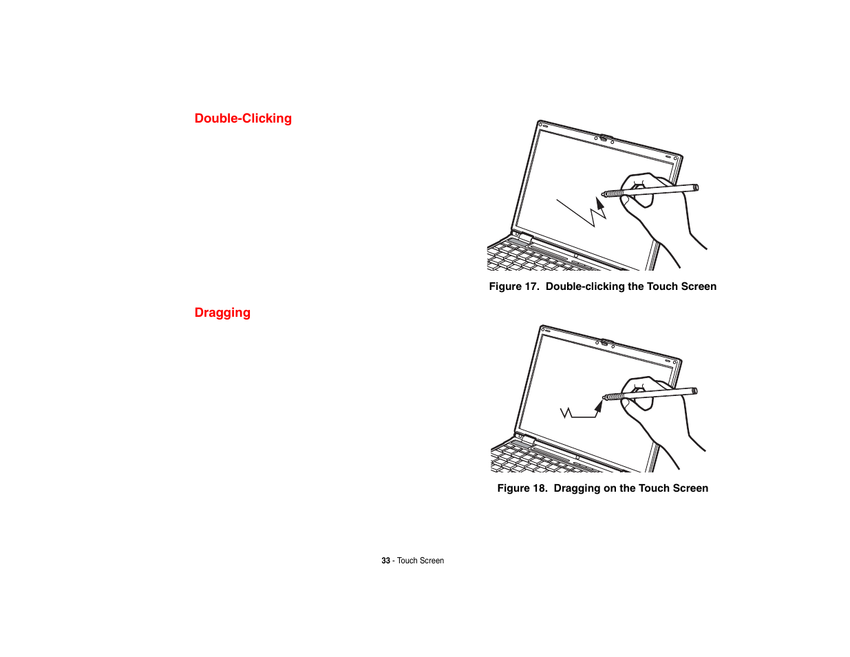 Double-clicking, Dragging, Double-clicking dragging | Fujitsu Siemens Computers Fujitsu LifeBook B6230 notebook User Manual | Page 38 / 186