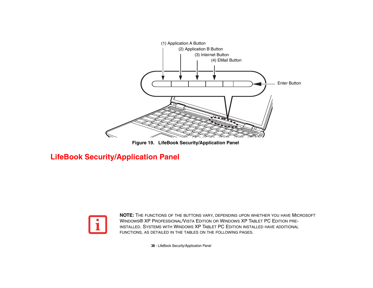 Lifebook security/application panel | Fujitsu Siemens Computers Fujitsu LifeBook B6230 notebook User Manual | Page 41 / 186