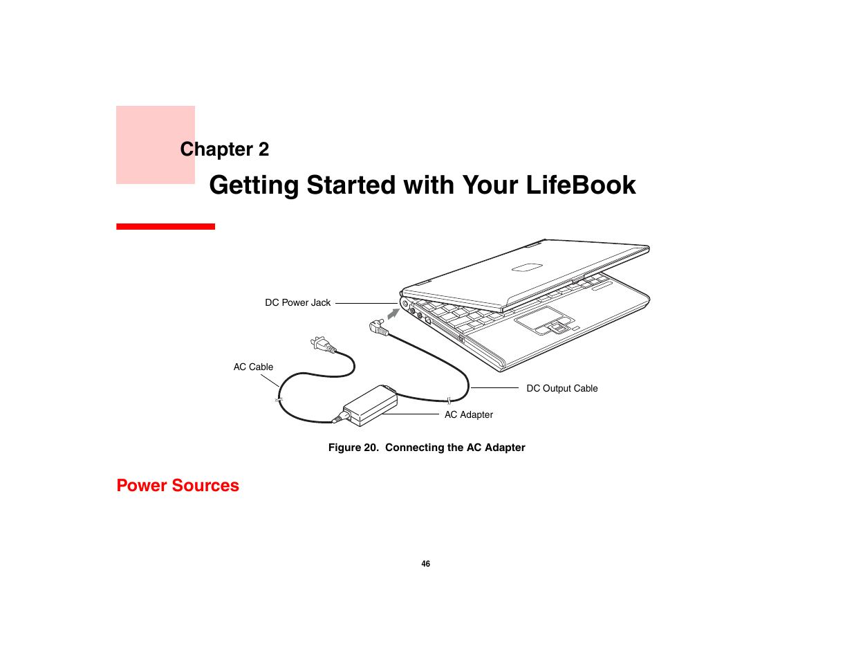 Getting started with your lifebook, Power sources, Chapter 2 | Fujitsu Siemens Computers Fujitsu LifeBook B6230 notebook User Manual | Page 51 / 186