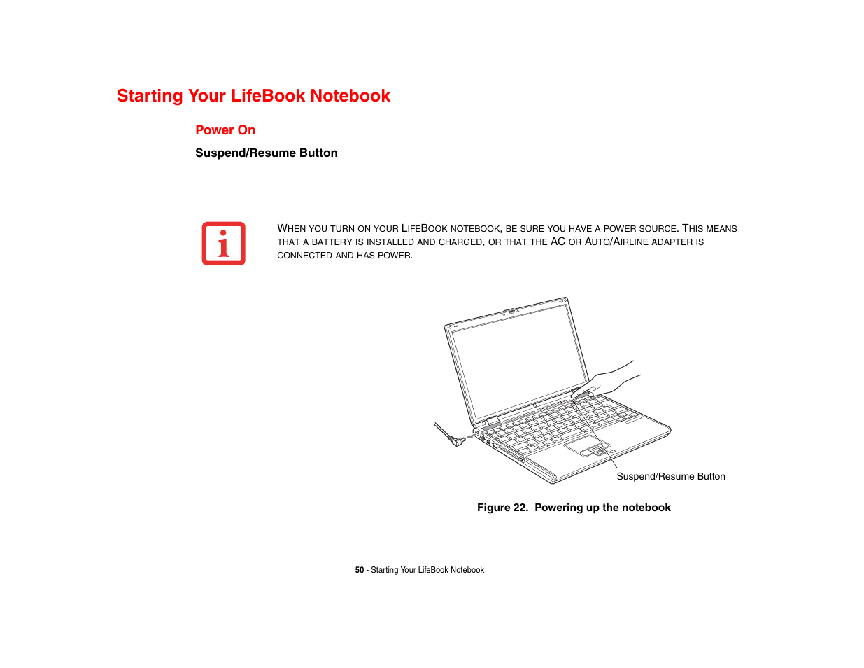 Starting your lifebook notebook, Power on | Fujitsu Siemens Computers Fujitsu LifeBook B6230 notebook User Manual | Page 55 / 186