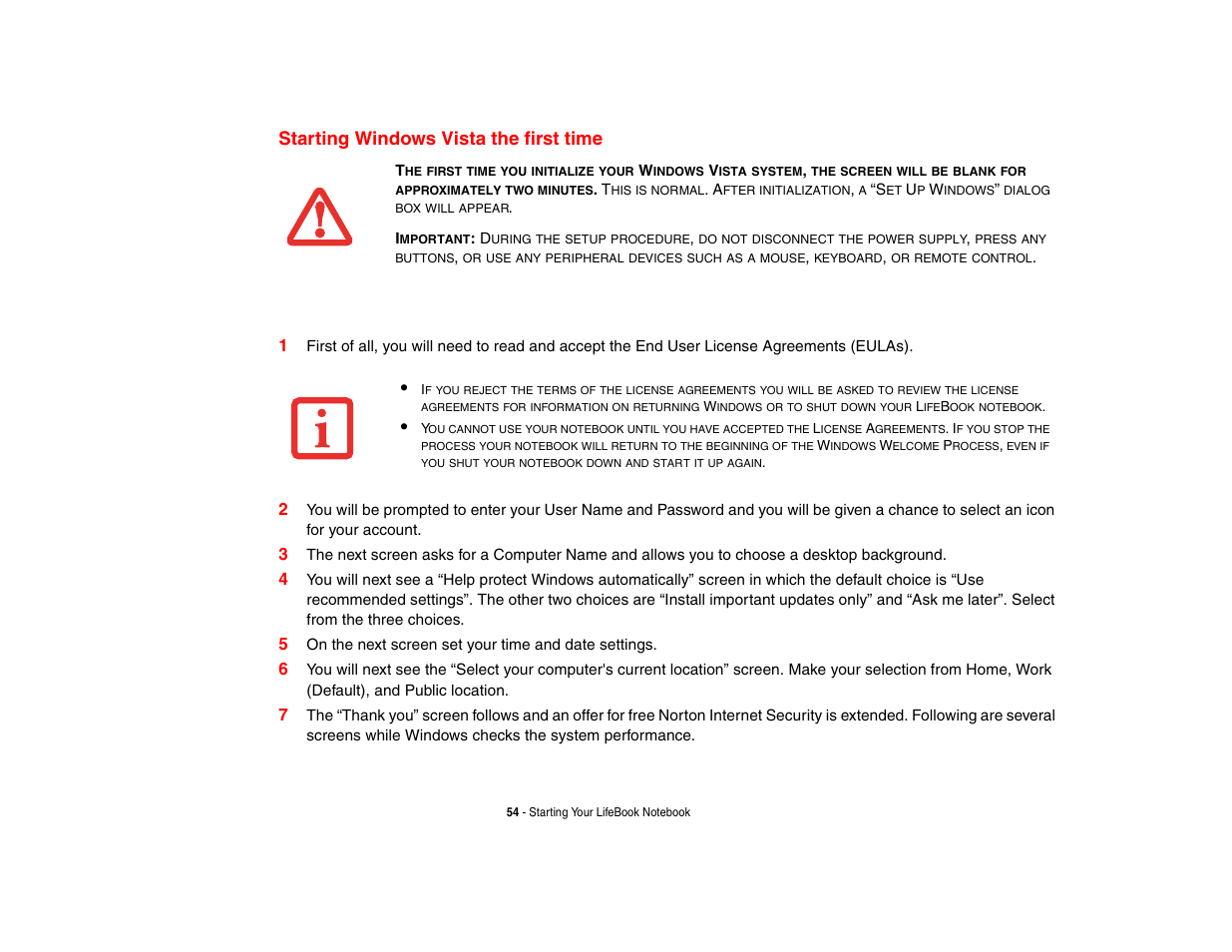 Starting windows vista the first time | Fujitsu Siemens Computers Fujitsu LifeBook B6230 notebook User Manual | Page 59 / 186