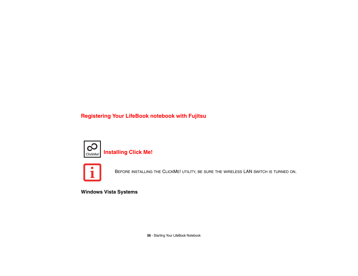 Registering your lifebook notebook with fujitsu, Installing click me | Fujitsu Siemens Computers Fujitsu LifeBook B6230 notebook User Manual | Page 61 / 186