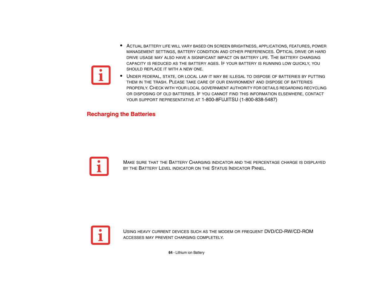 Recharging the batteries | Fujitsu Siemens Computers Fujitsu LifeBook B6230 notebook User Manual | Page 69 / 186