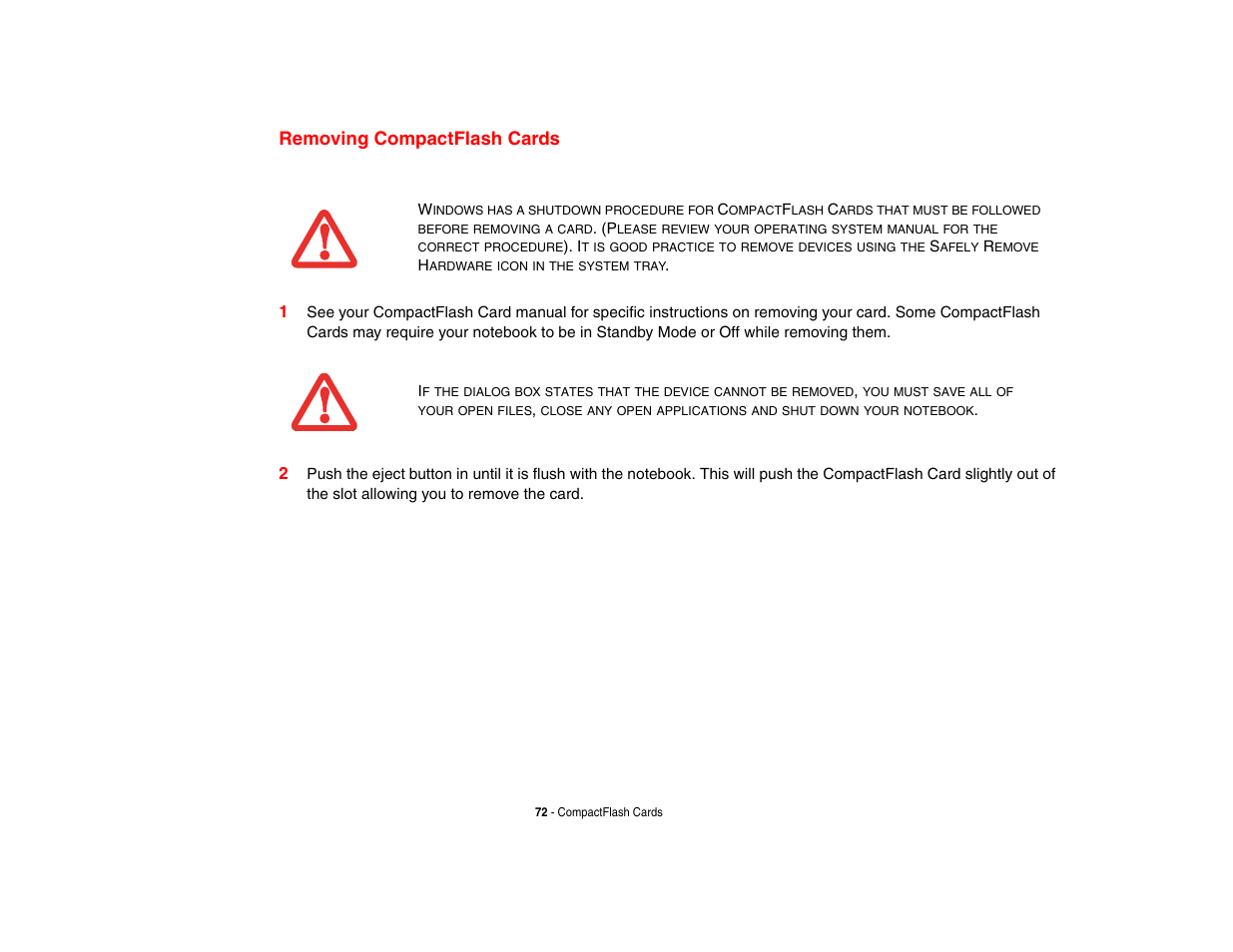 Removing compactflash cards | Fujitsu Siemens Computers Fujitsu LifeBook B6230 notebook User Manual | Page 77 / 186