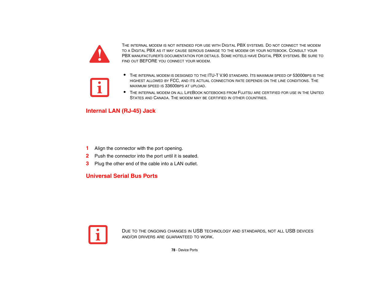 Internal lan (rj-45) jack, Universal serial bus ports | Fujitsu Siemens Computers Fujitsu LifeBook B6230 notebook User Manual | Page 83 / 186