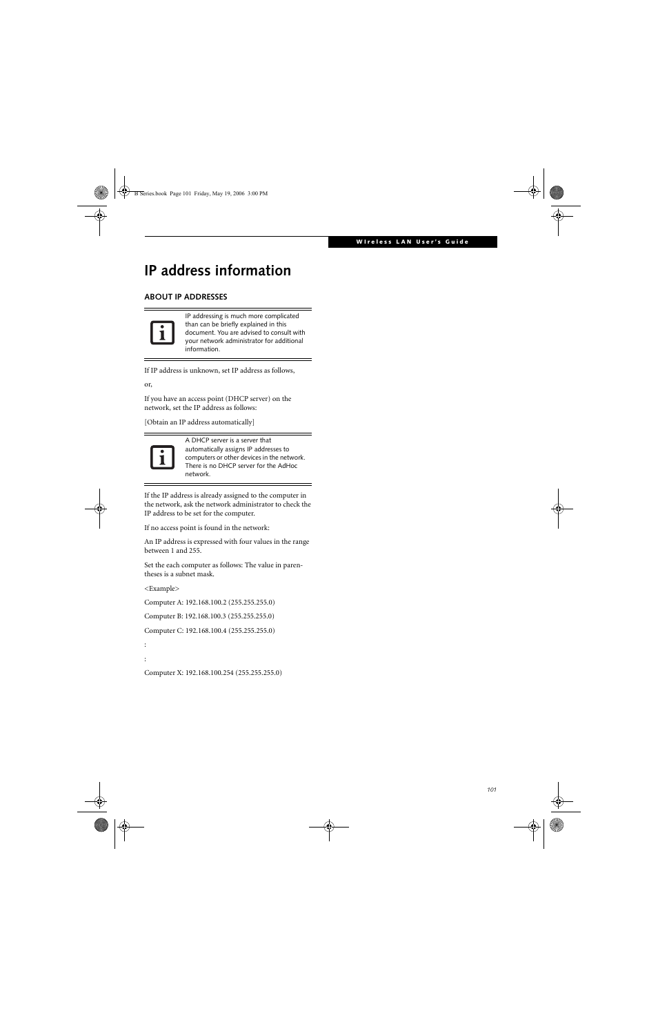 Ip address information | Fujitsu Siemens Computers LifeBook B6210 User Manual | Page 109 / 128