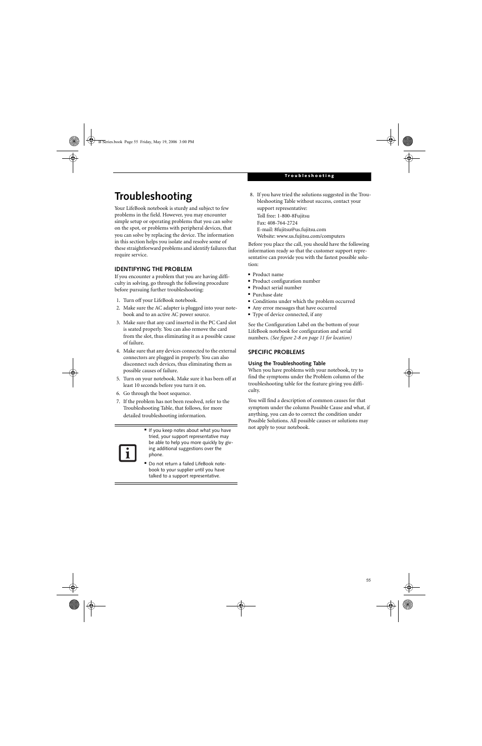 Troubleshooting | Fujitsu Siemens Computers LifeBook B6210 User Manual | Page 63 / 128