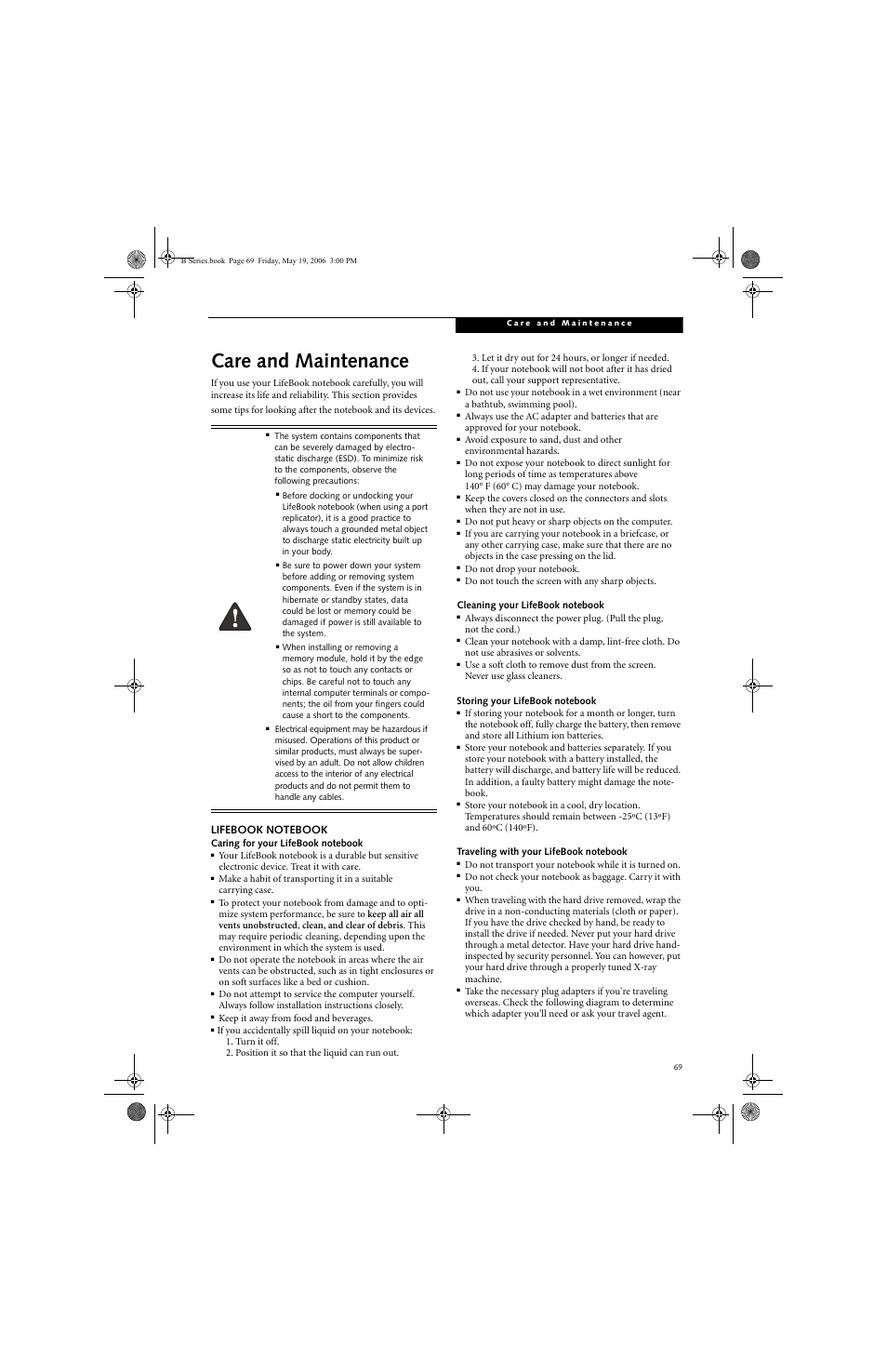 Care and maintenance | Fujitsu Siemens Computers LifeBook B6210 User Manual | Page 77 / 128