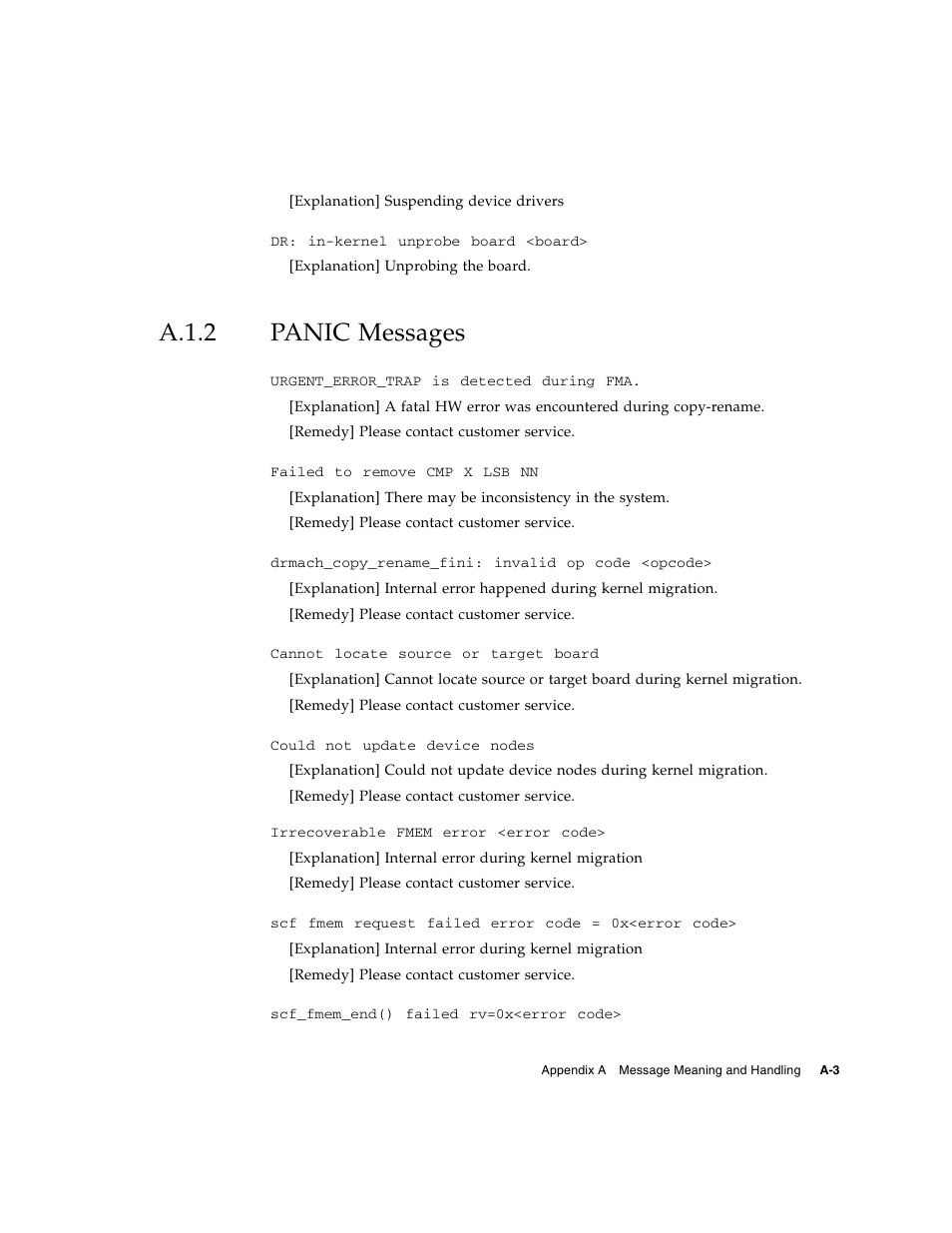 A.1.2 panic messages, A.1.2, Panic messages | Fujitsu Siemens Computers SPARC Enterprise M8000 User Manual | Page 119 / 162