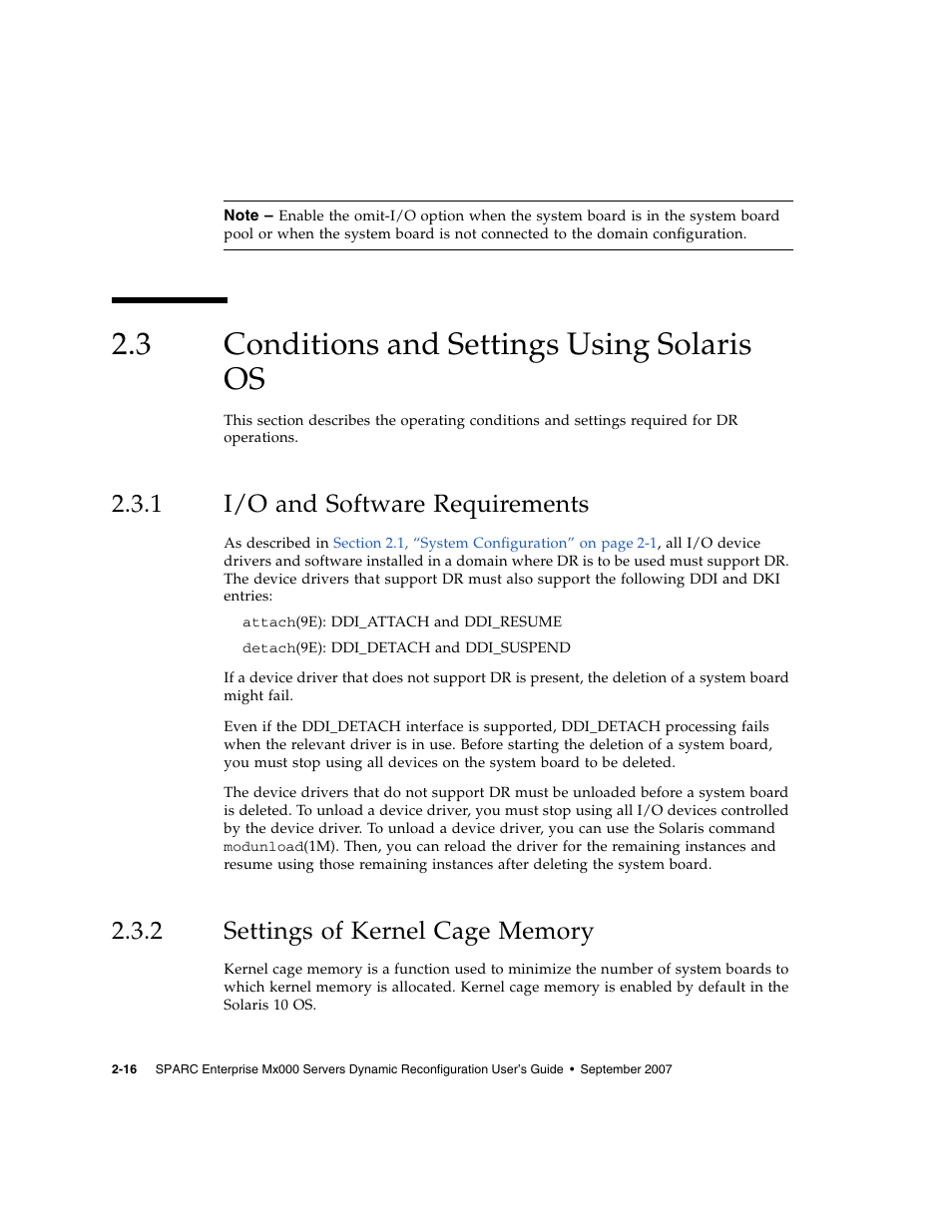 3 conditions and settings using solaris os, 1 i/o and software requirements, 2 settings of kernel cage memory | Conditions and settings using solaris os, I/o and software requirements, Settings of kernel cage memory | Fujitsu Siemens Computers SPARC Enterprise M8000 User Manual | Page 48 / 162