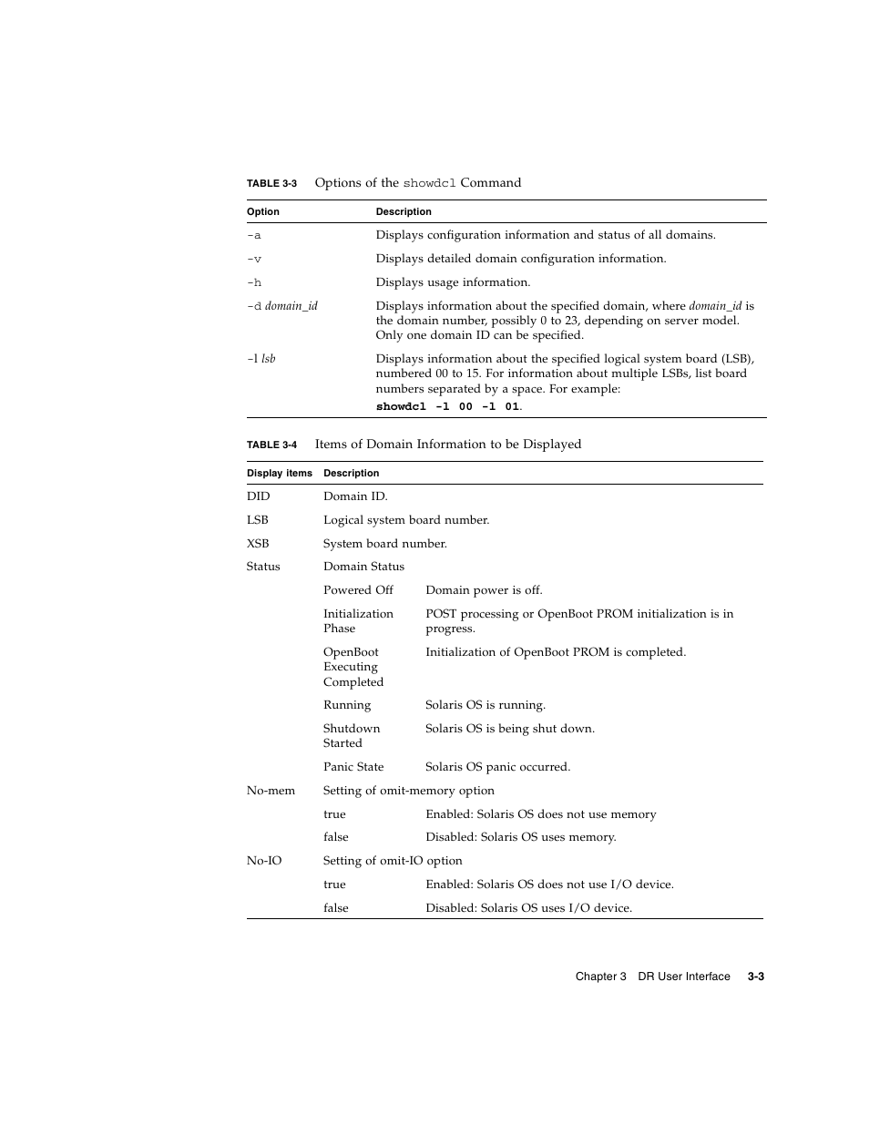 Table 3-3, Table 3-4 | Fujitsu Siemens Computers SPARC Enterprise M8000 User Manual | Page 65 / 162