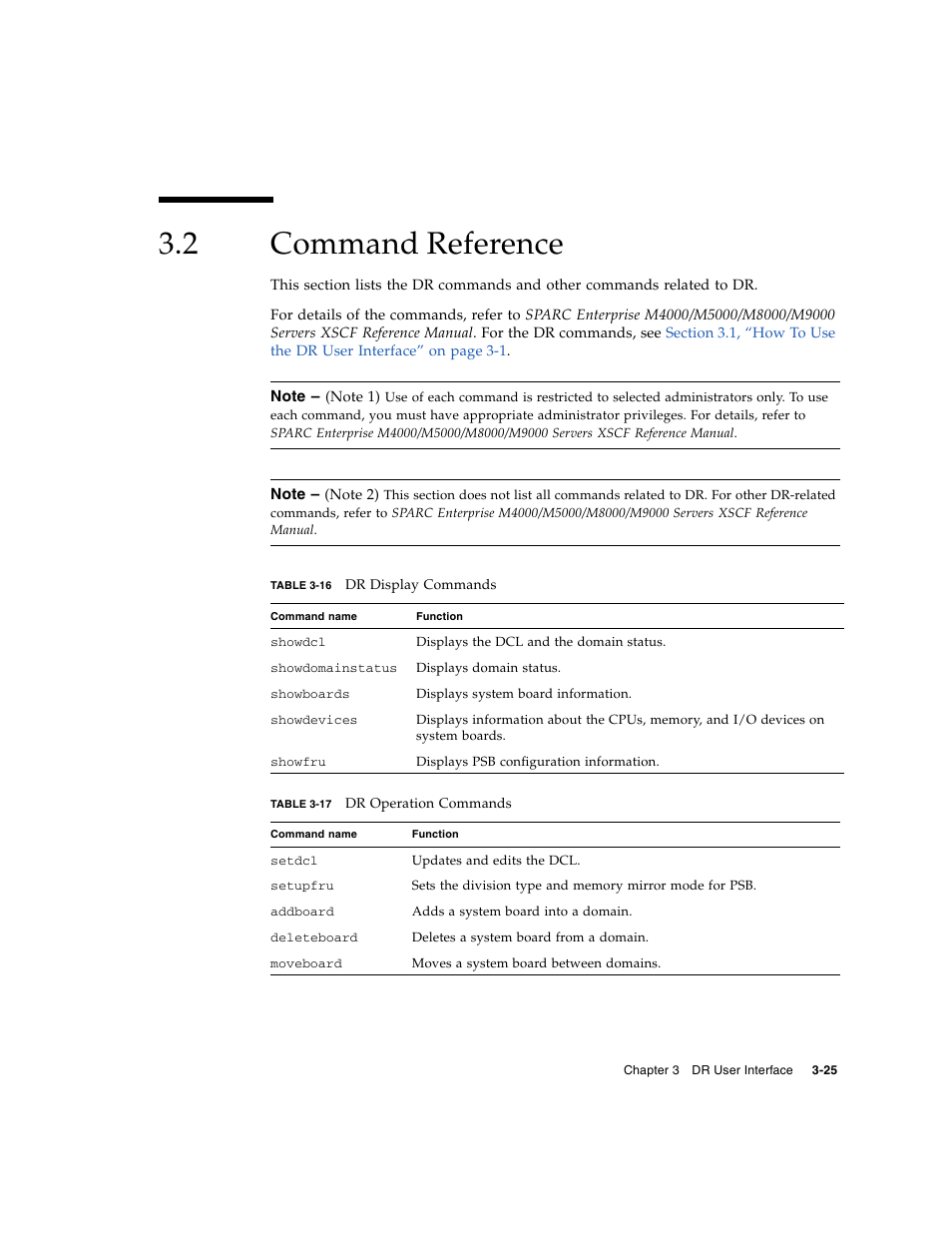 2 command reference, Command reference, Table 3-16 | Table 3-17 | Fujitsu Siemens Computers SPARC Enterprise M8000 User Manual | Page 87 / 162