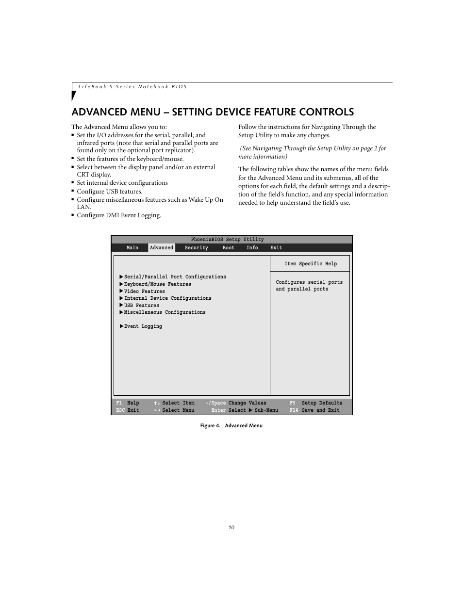 Advanced menu – setting device feature controls | Fujitsu Siemens Computers S2110 User Manual | Page 10 / 27