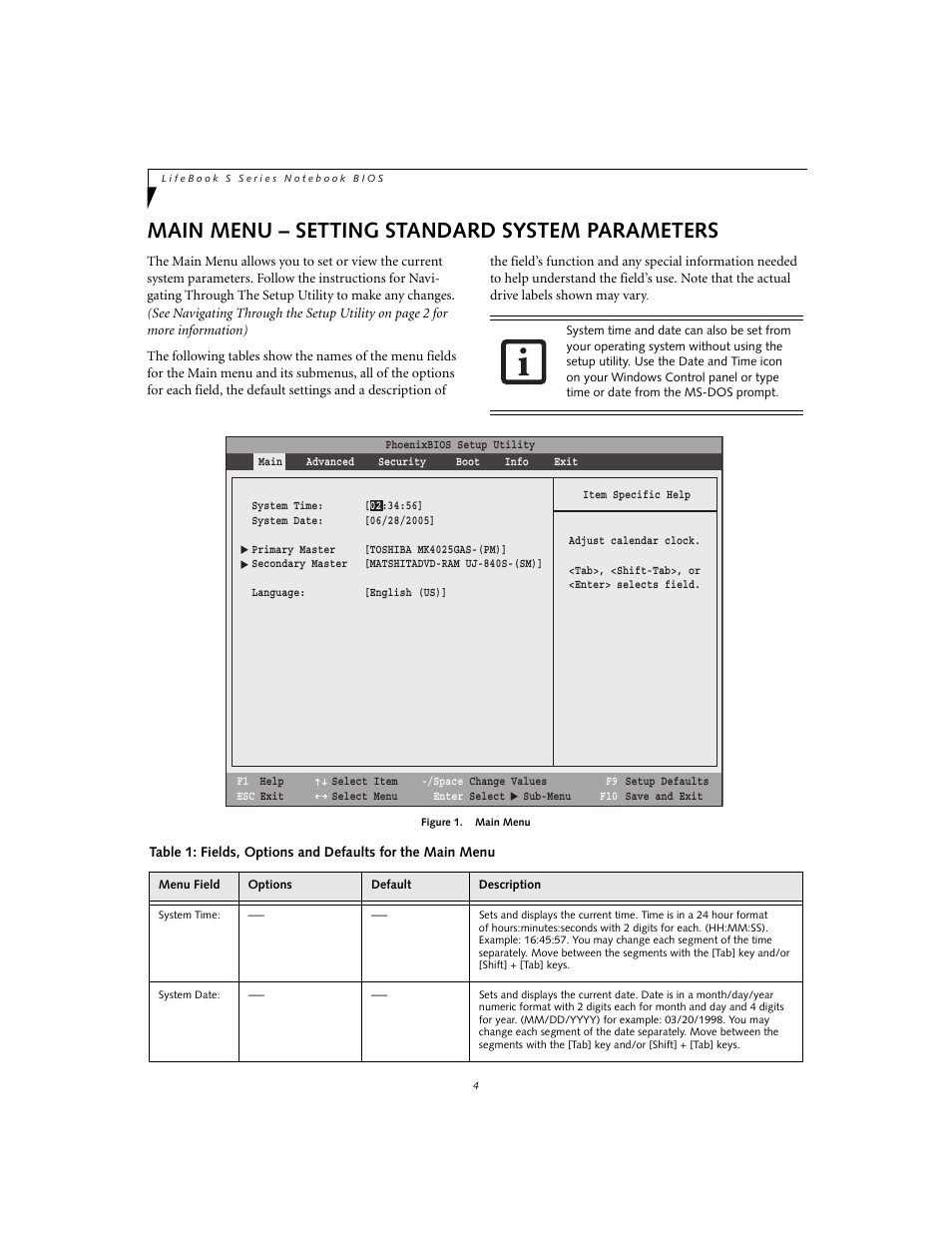 Main menu – setting standard system parameters | Fujitsu Siemens Computers S2110 User Manual | Page 4 / 27