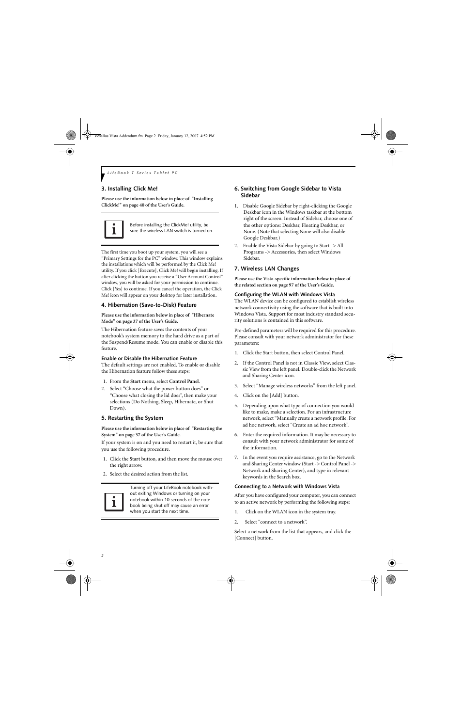 Fujitsu Siemens Computers Addendum to LifeBook T4215 User Manual | Page 2 / 2