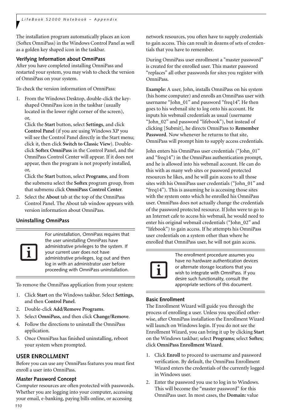 User enrollment | Fujitsu Siemens Computers LifeBook S2210 User Manual | Page 121 / 132