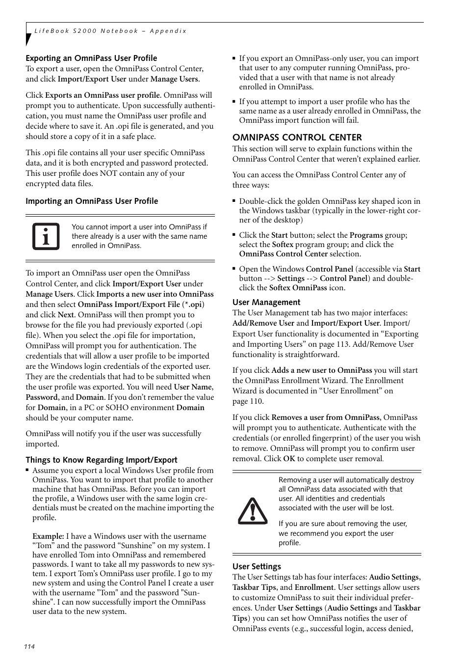 Omnipass control center | Fujitsu Siemens Computers LifeBook S2210 User Manual | Page 125 / 132