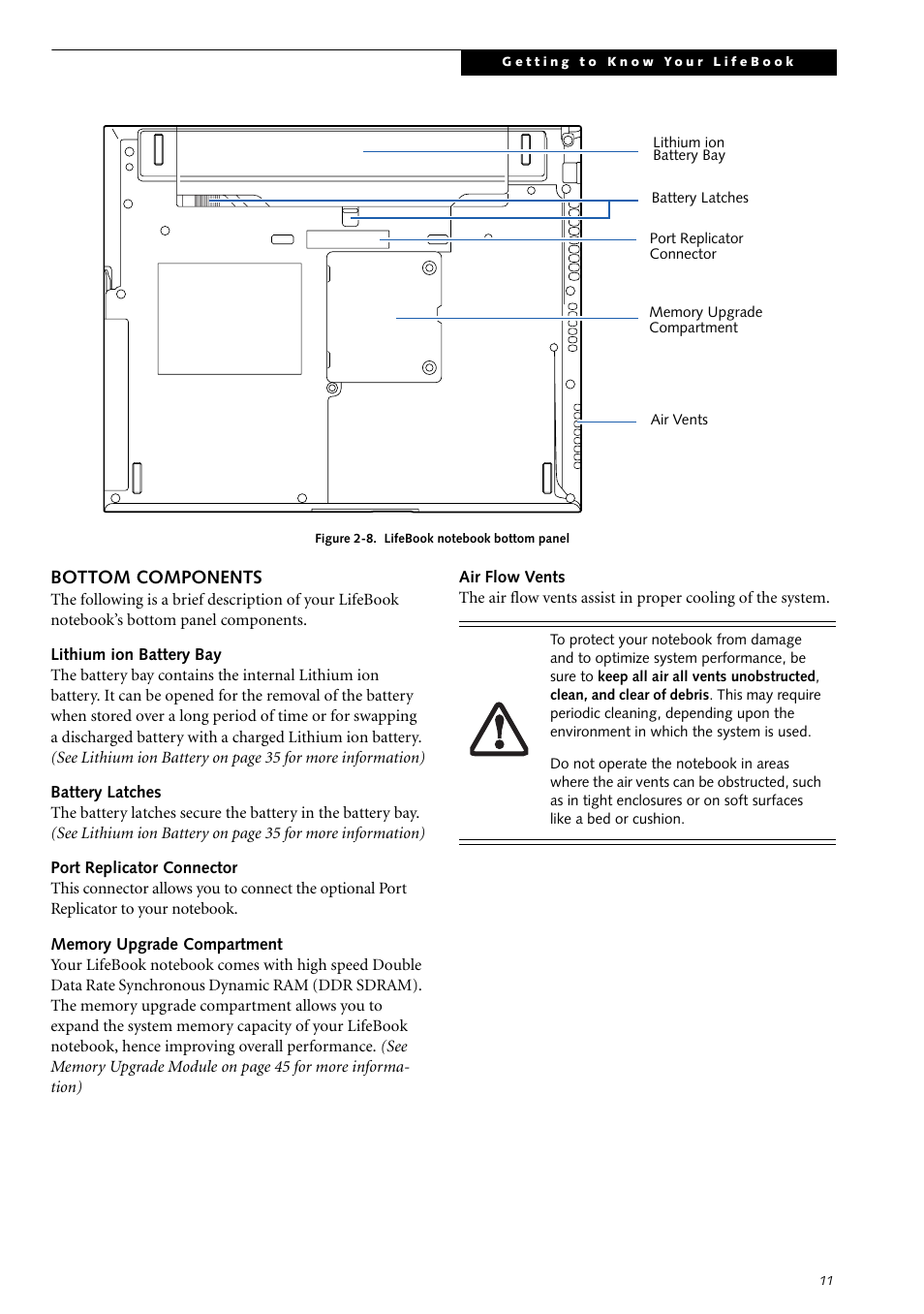 Bottom components | Fujitsu Siemens Computers LifeBook S2210 User Manual | Page 22 / 132