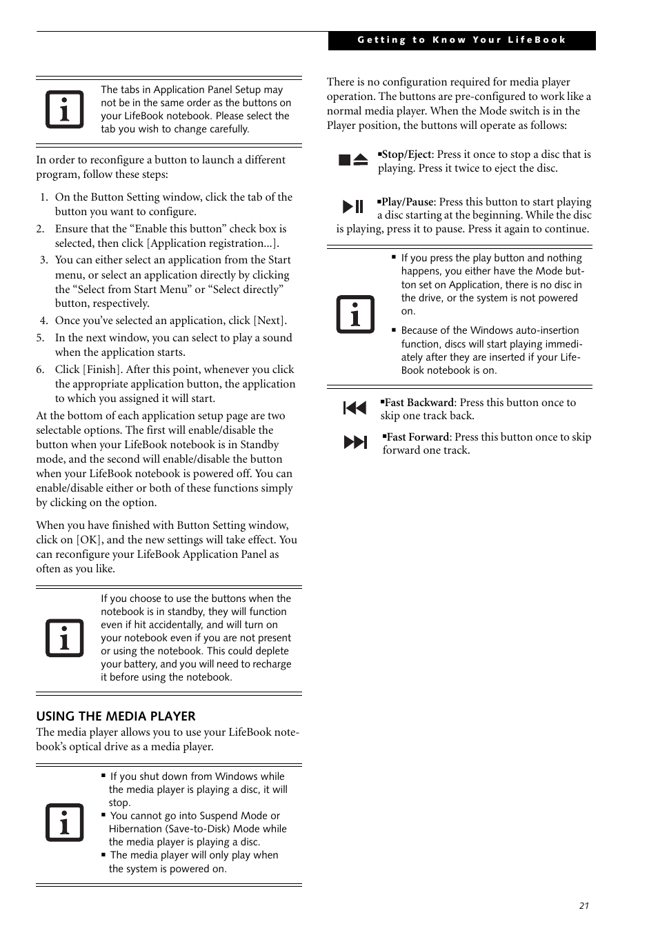 Using the media player | Fujitsu Siemens Computers LifeBook S2210 User Manual | Page 32 / 132