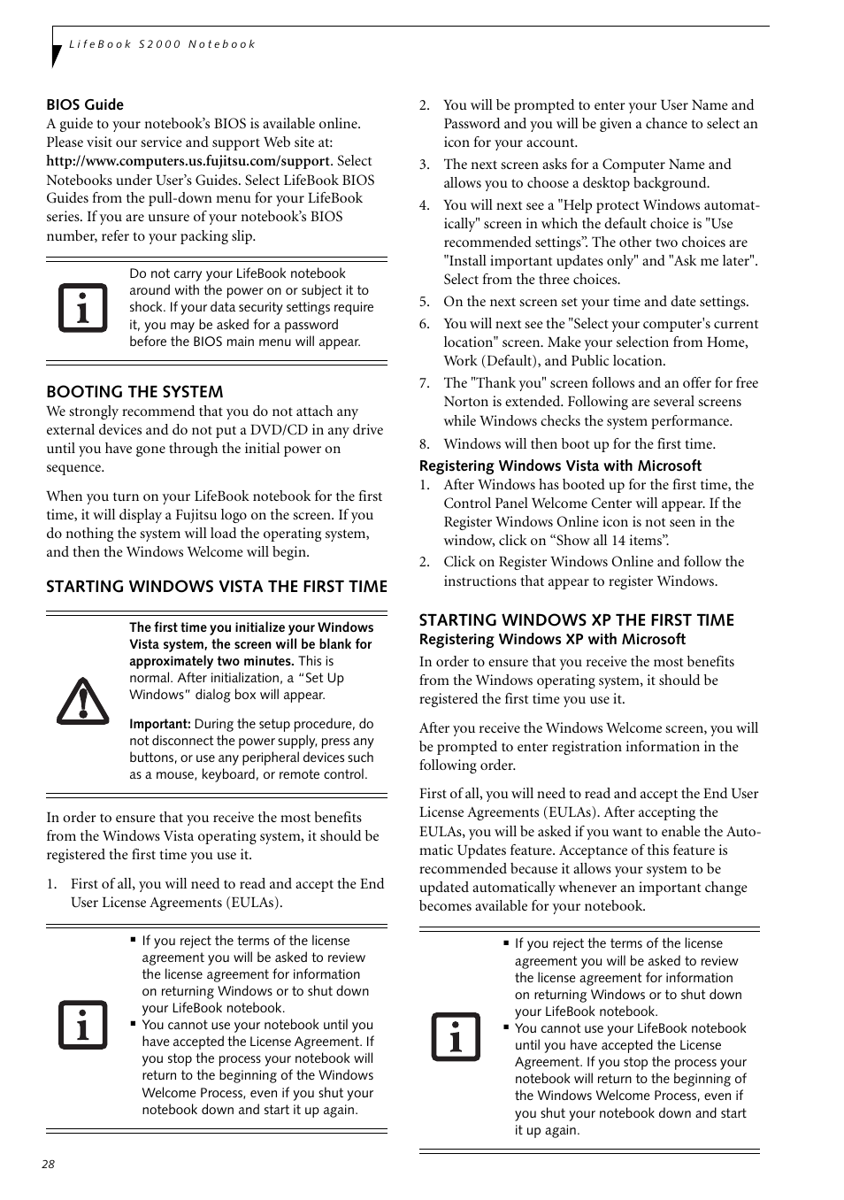 Booting the system, Starting windows vista the first time, Starting windows xp the first time | Fujitsu Siemens Computers LifeBook S2210 User Manual | Page 39 / 132