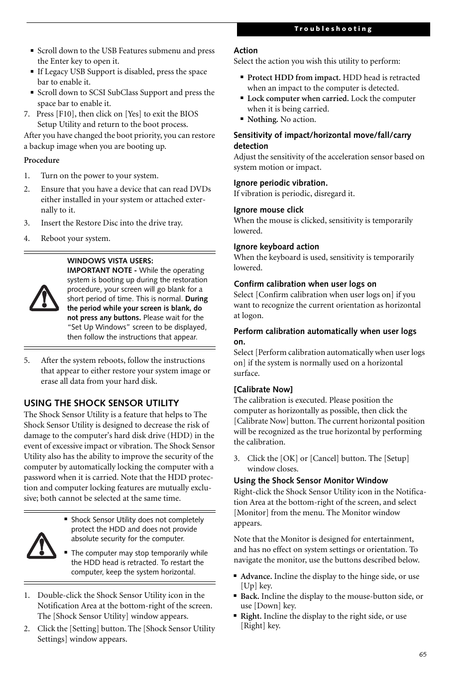 Using the shock sensor utility | Fujitsu Siemens Computers LifeBook S2210 User Manual | Page 76 / 132