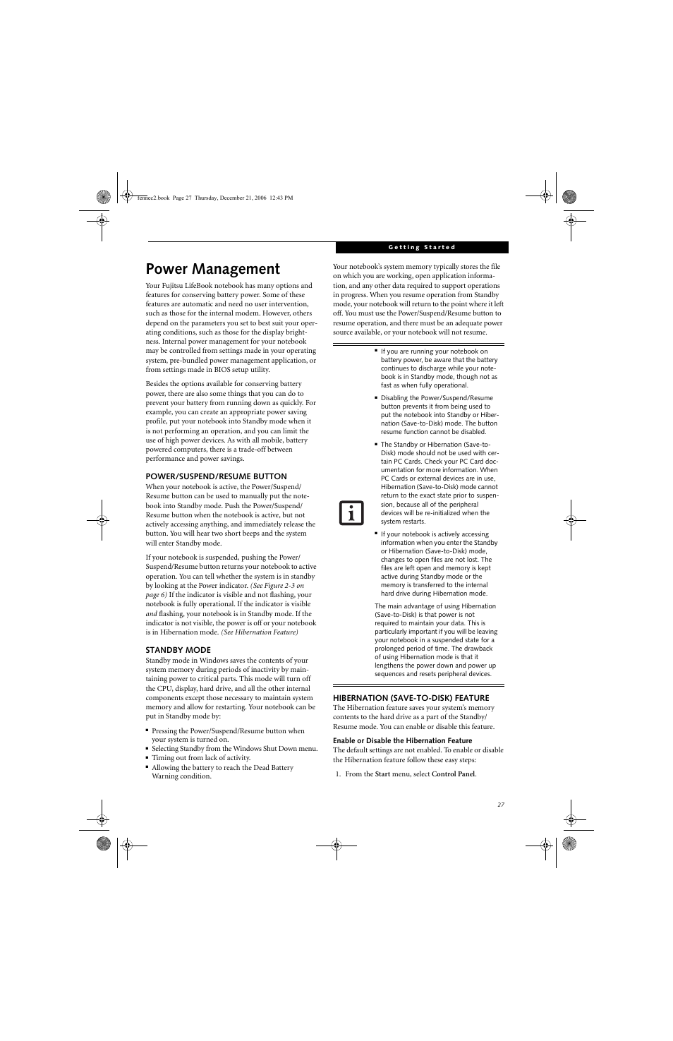 Power management | Fujitsu Siemens Computers LifeBook A6020 User Manual | Page 37 / 120
