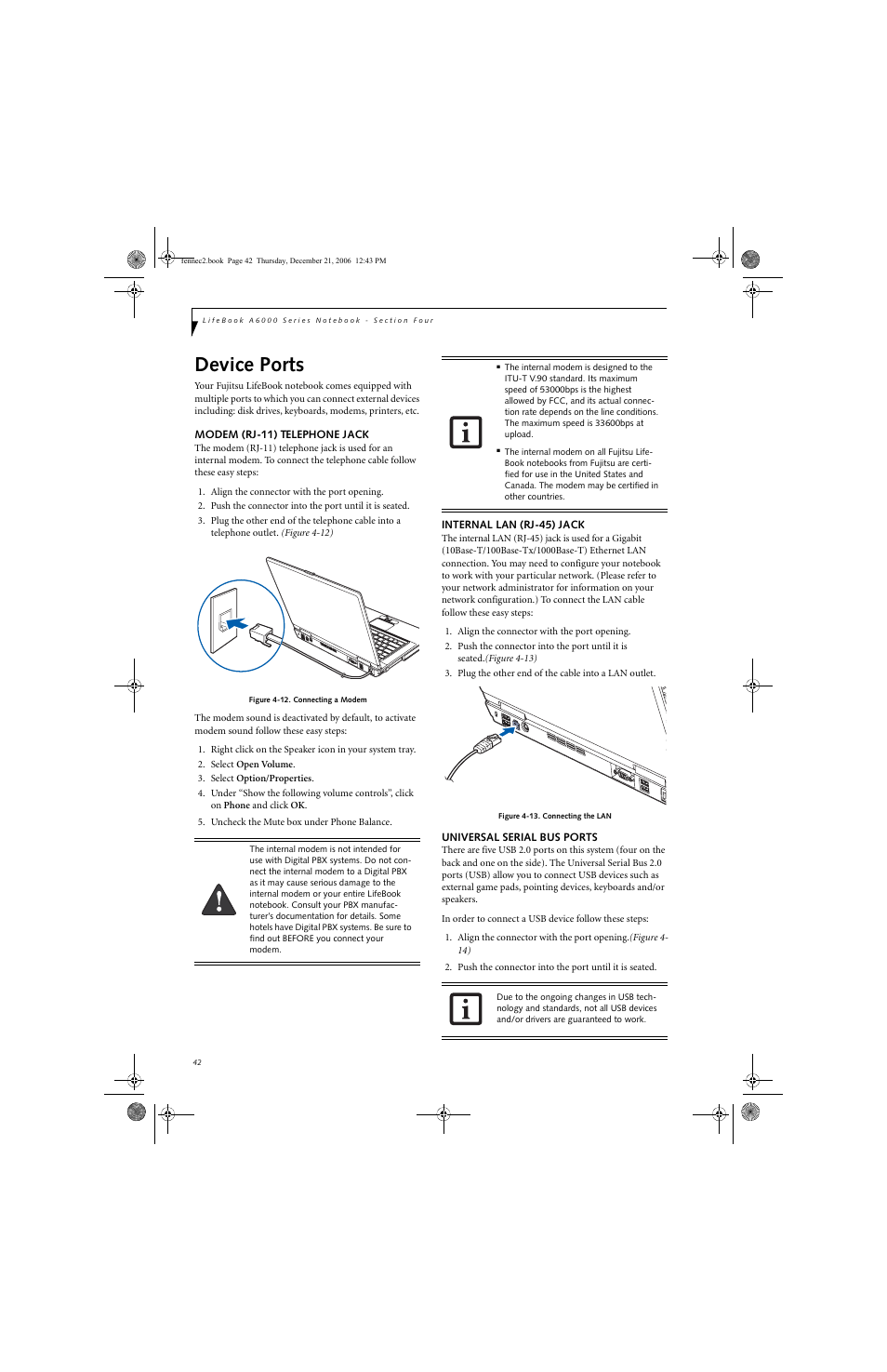 Device ports | Fujitsu Siemens Computers LifeBook A6020 User Manual | Page 52 / 120