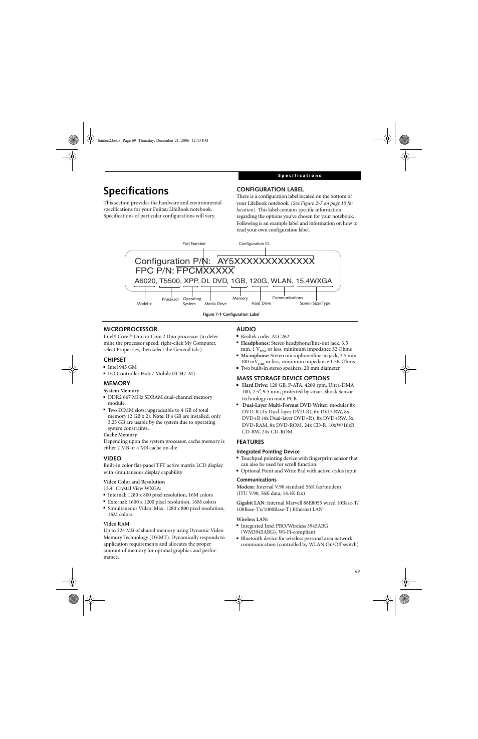 Specifications | Fujitsu Siemens Computers LifeBook A6020 User Manual | Page 79 / 120