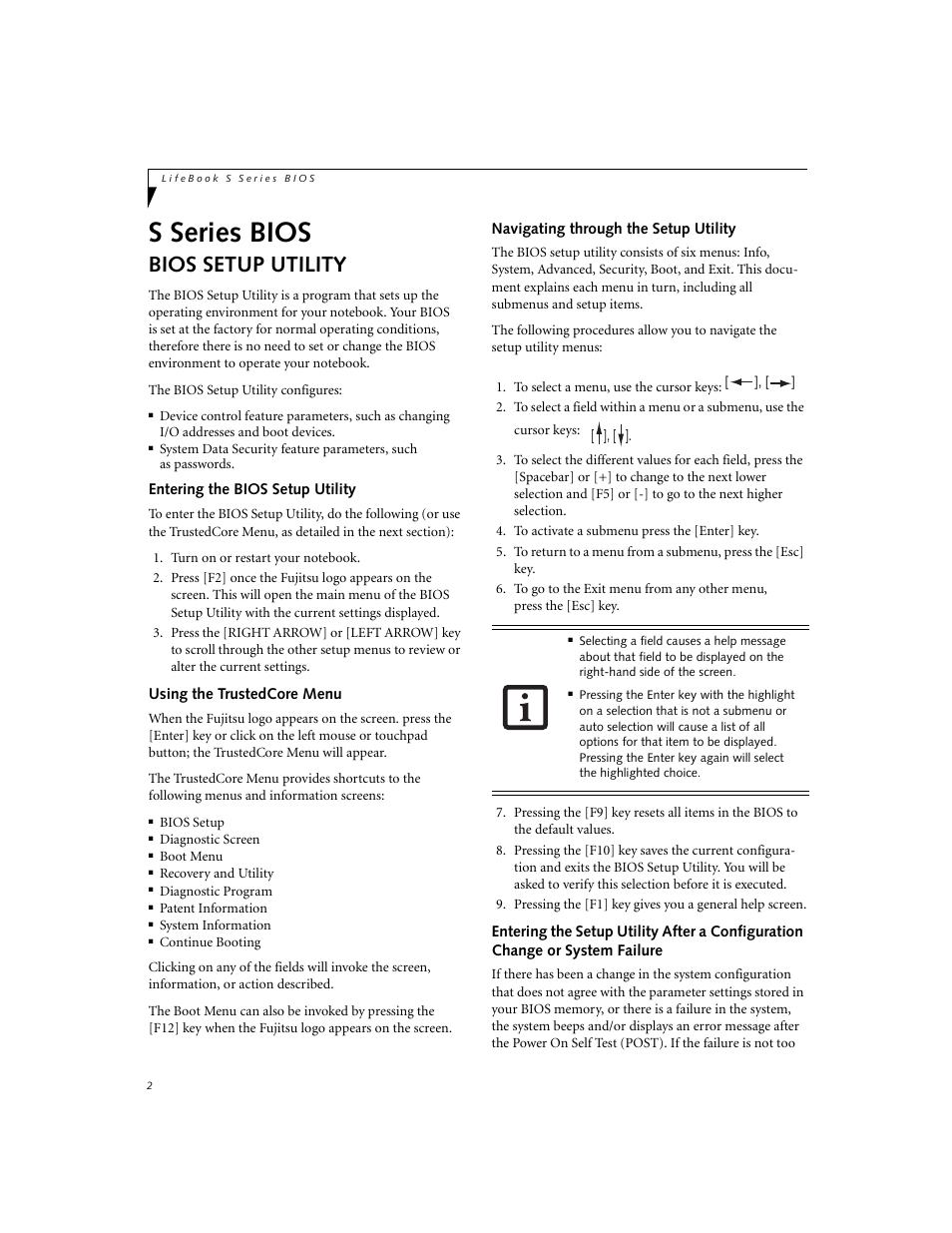 S series bios, Bios setup utility | Fujitsu Siemens Computers S7220 User Manual | Page 2 / 28