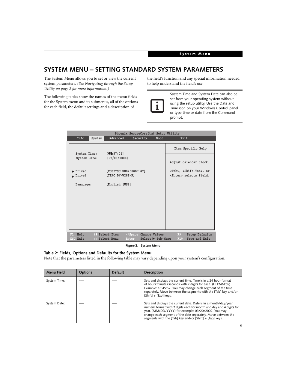System menu – setting standard system parameters | Fujitsu Siemens Computers S7220 User Manual | Page 5 / 28