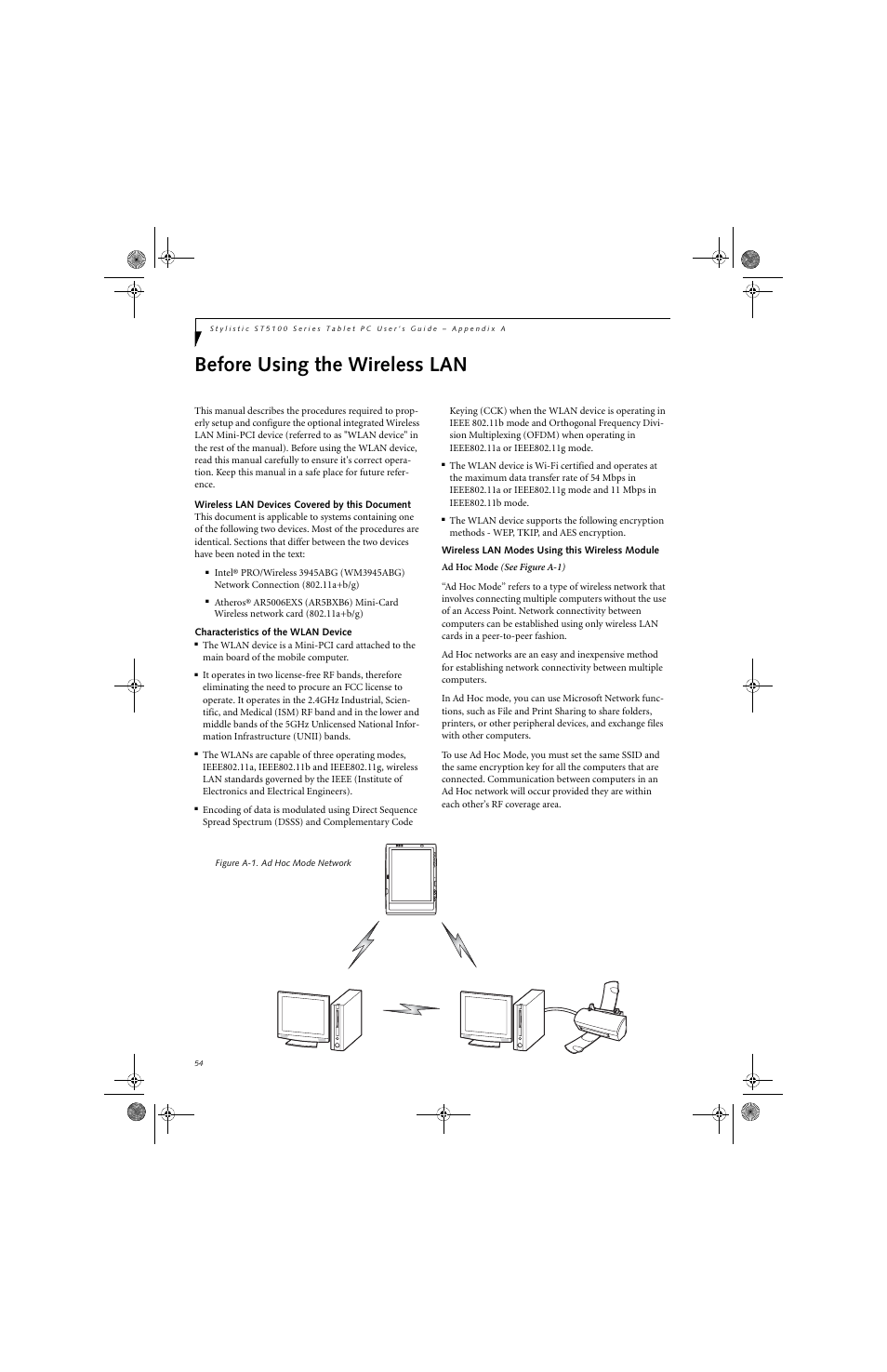 Before using the wireless lan | Fujitsu Siemens Computers Stylistic ST5112 User Manual | Page 62 / 96