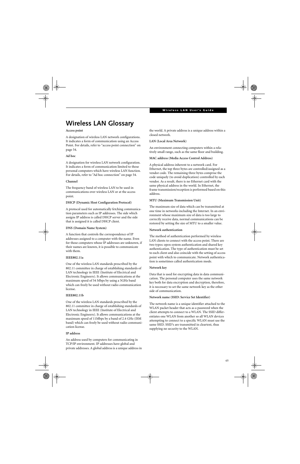 Wireless lan glossary | Fujitsu Siemens Computers Stylistic ST5112 User Manual | Page 73 / 96