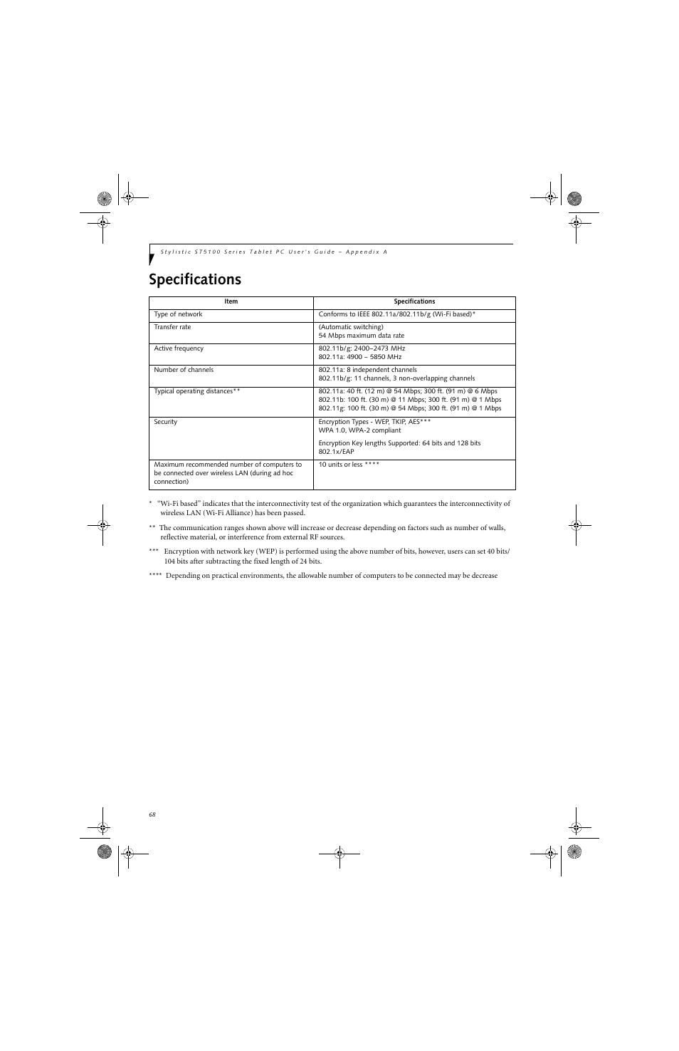 Specifications | Fujitsu Siemens Computers Stylistic ST5112 User Manual | Page 76 / 96