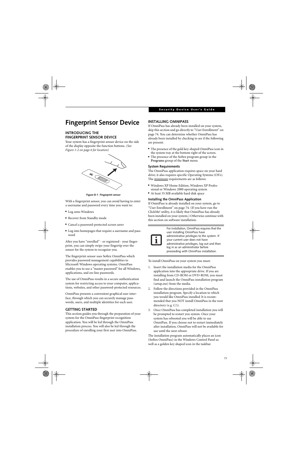 Fingerprint sensor device | Fujitsu Siemens Computers Stylistic ST5112 User Manual | Page 81 / 96