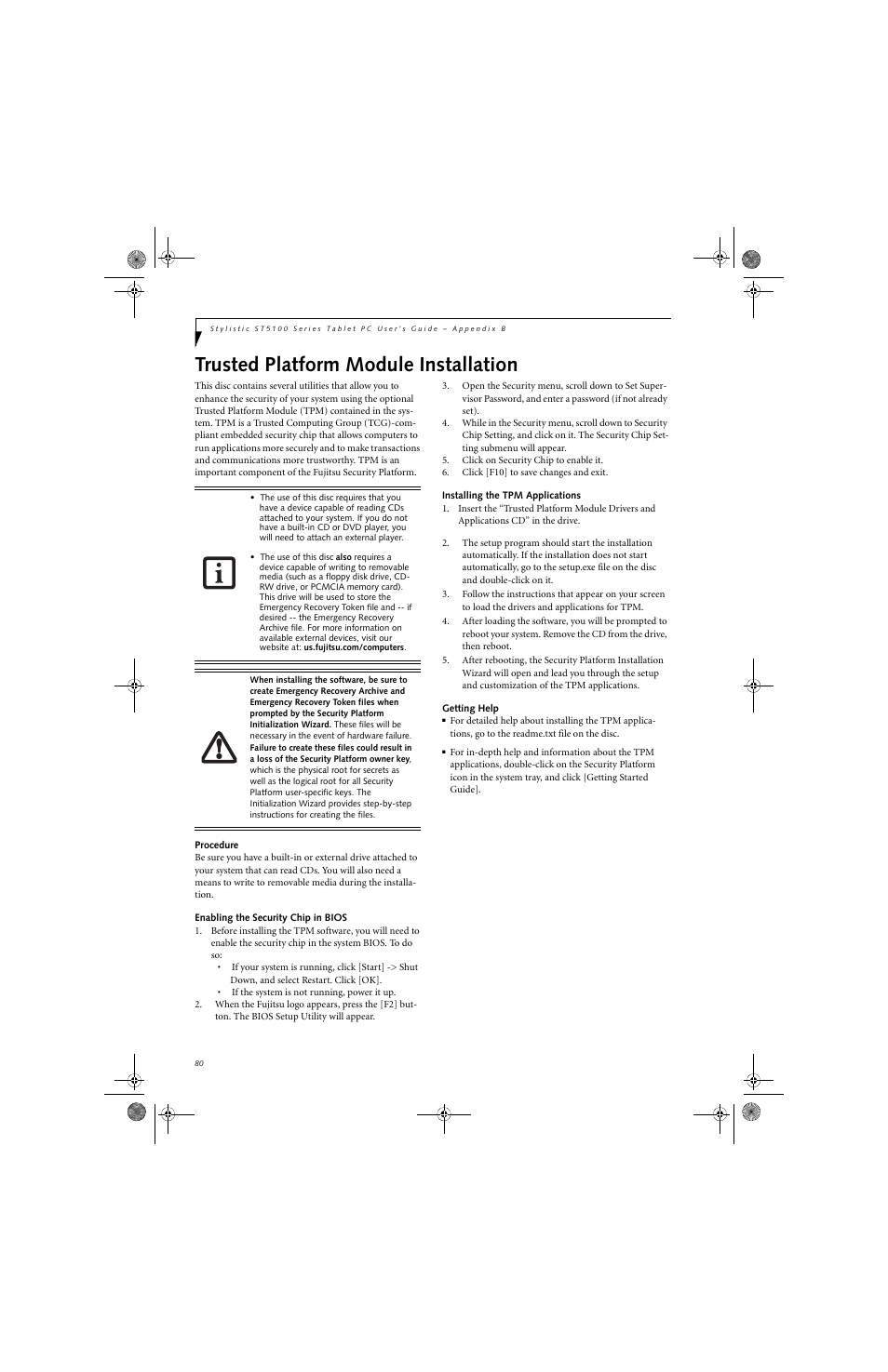 Trusted platform module installation | Fujitsu Siemens Computers Stylistic ST5112 User Manual | Page 88 / 96