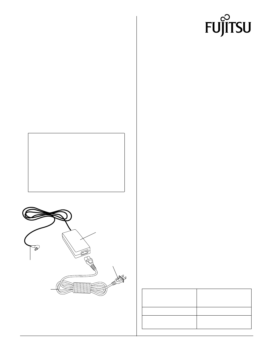 Fujitsu Siemens Computers AC Adapter FMWAC6C User Manual | 1 page