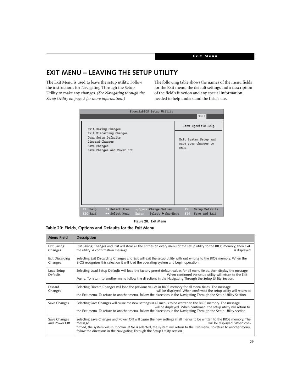 Exit menu - leaving the setup utility, Exit menu – leaving the setup utility | Fujitsu Siemens Computers LifeBook E Series E8110 User Manual | Page 29 / 29