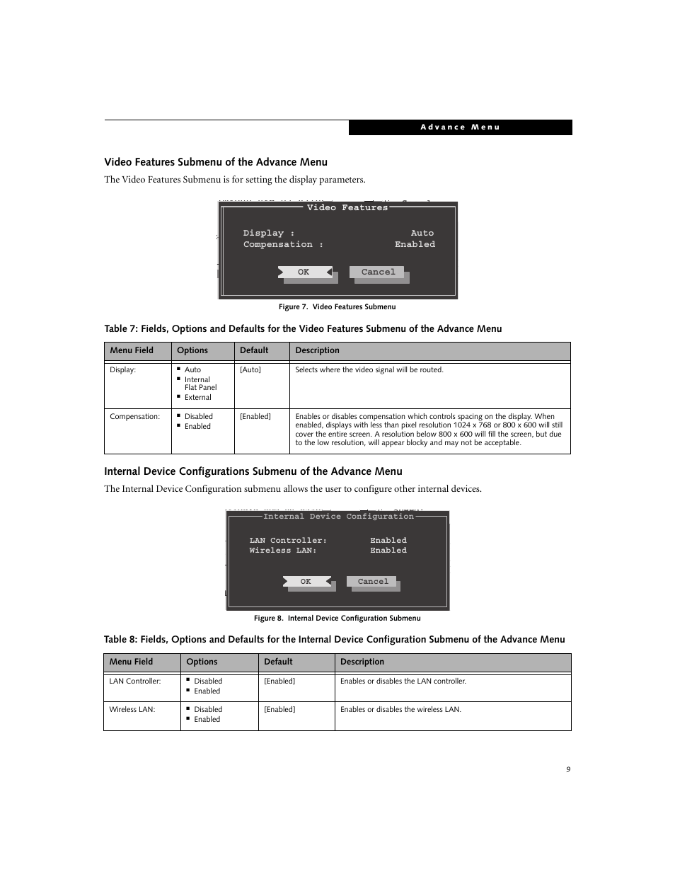 Video features submenu of the advance menu | Fujitsu Siemens Computers N6210 User Manual | Page 9 / 20