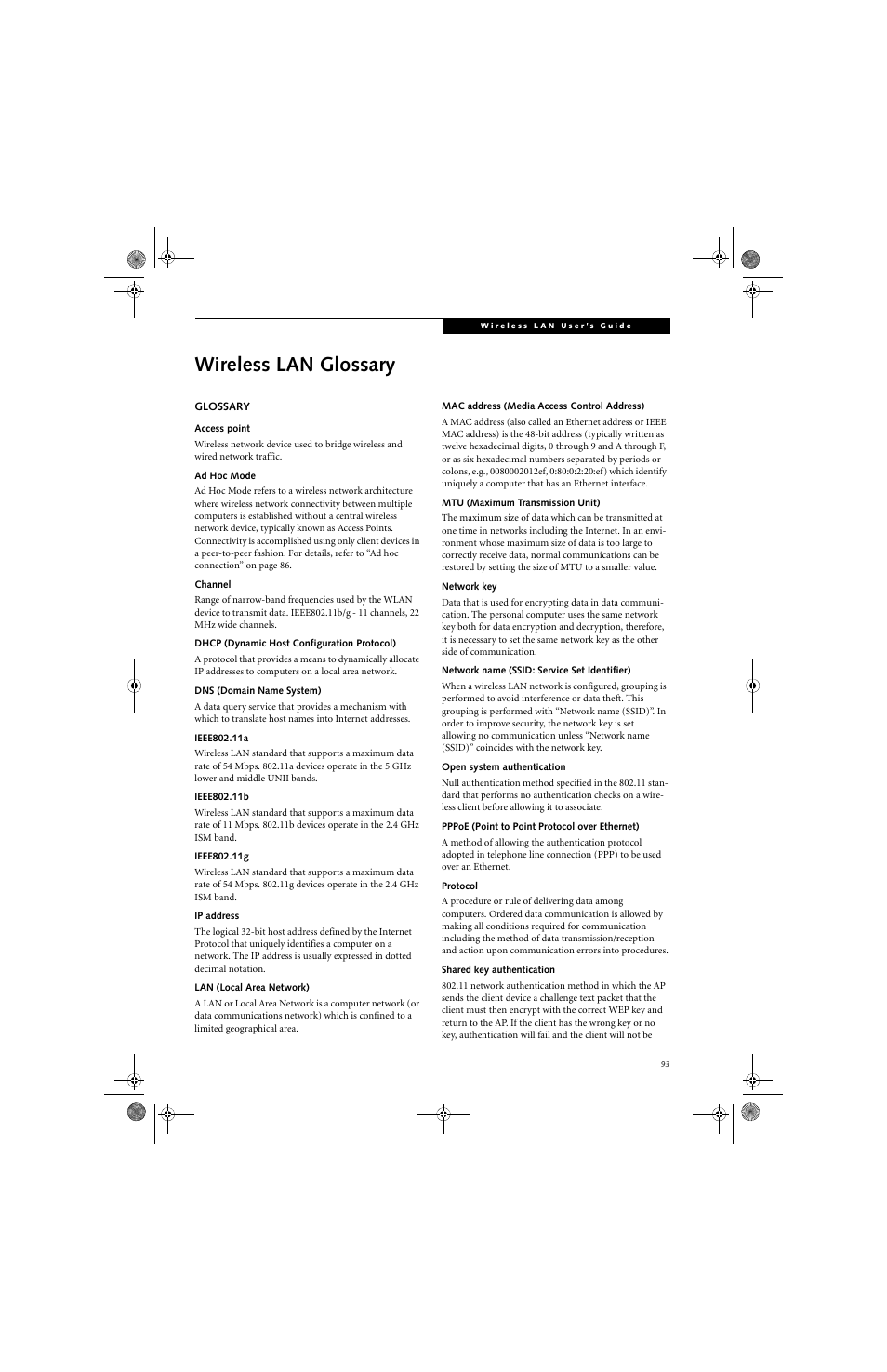 Wireless lan glossary | Fujitsu Siemens Computers LifeBook A6010 User Manual | Page 103 / 128