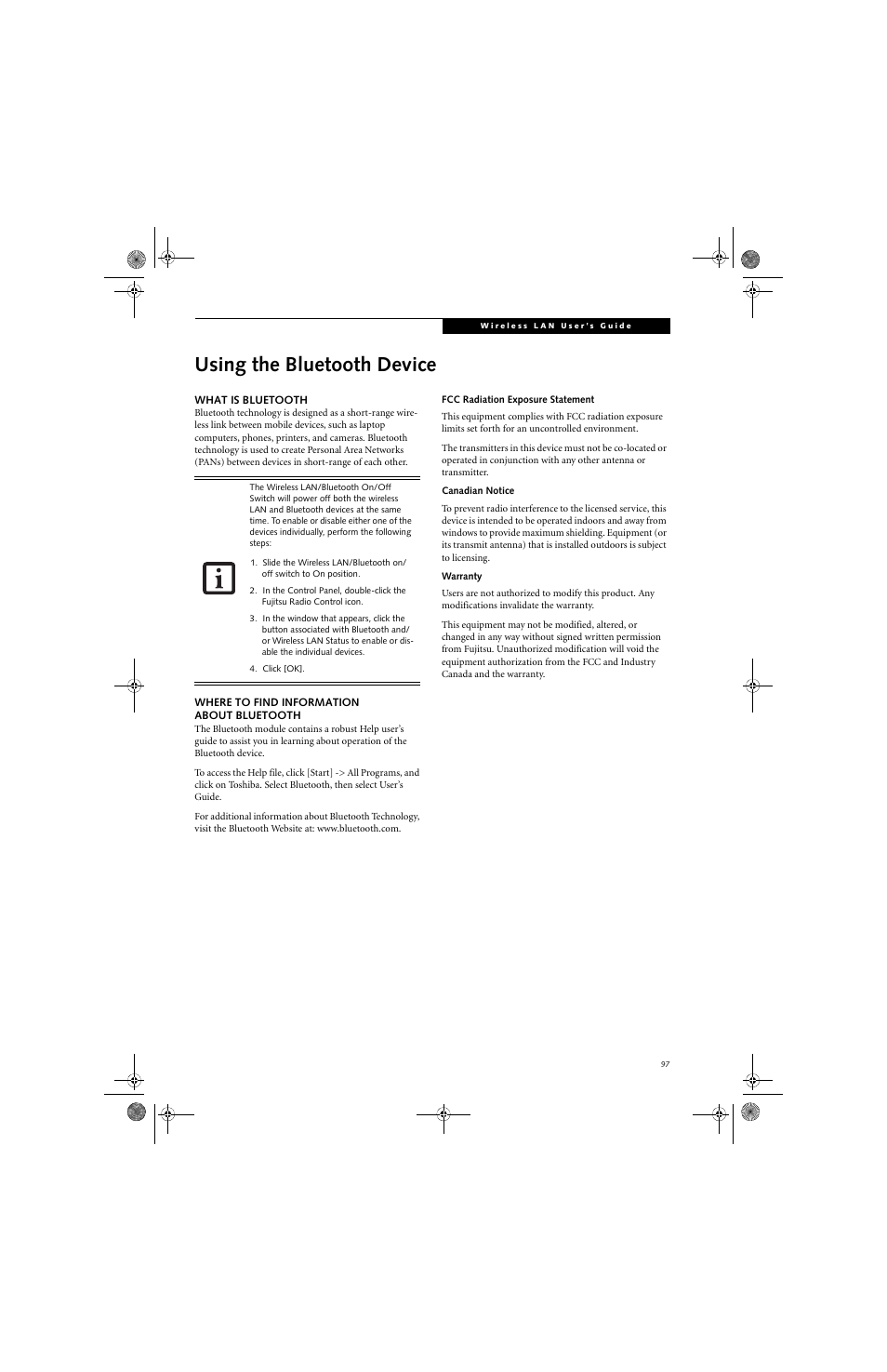 Using the bluetooth device | Fujitsu Siemens Computers LifeBook A6010 User Manual | Page 107 / 128