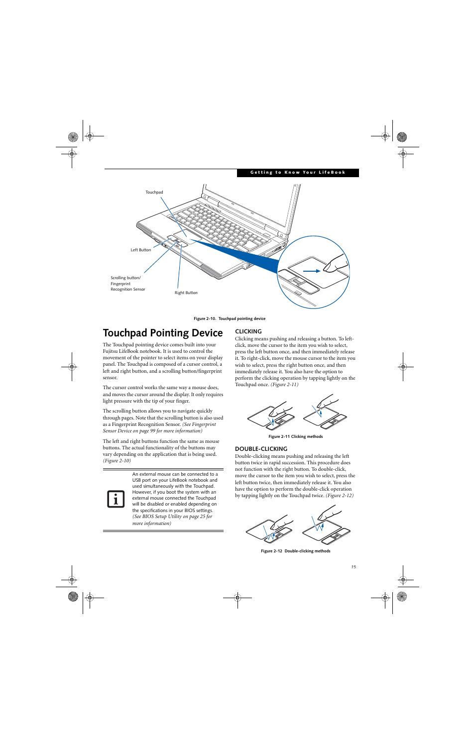 Touchpad pointing device | Fujitsu Siemens Computers LifeBook A6010 User Manual | Page 25 / 128