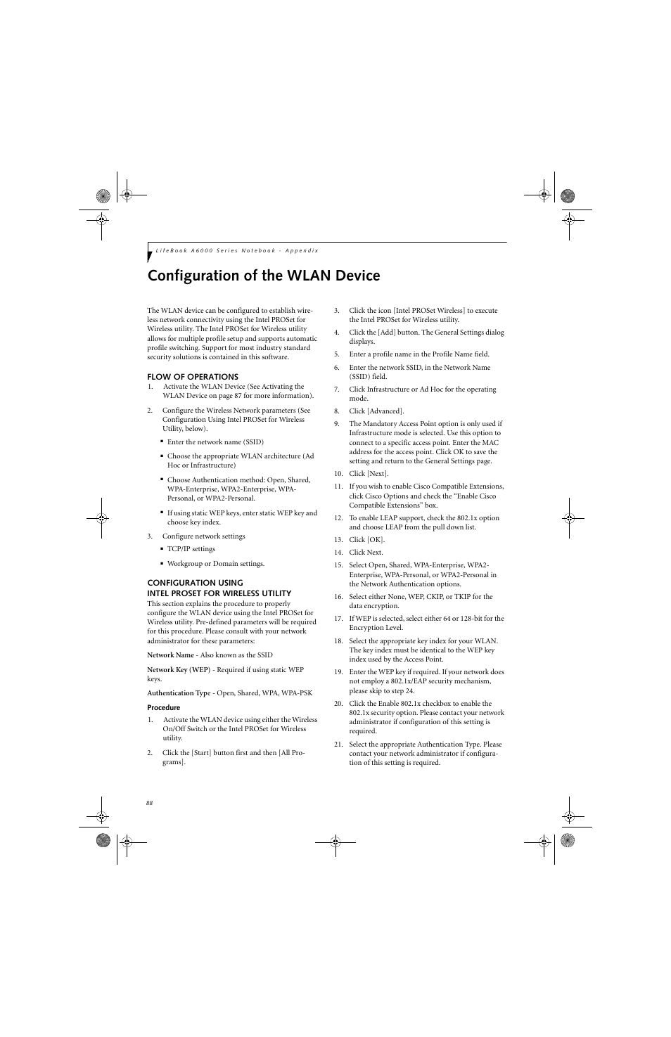 Configuration of the wlan device | Fujitsu Siemens Computers LifeBook A6010 User Manual | Page 98 / 128