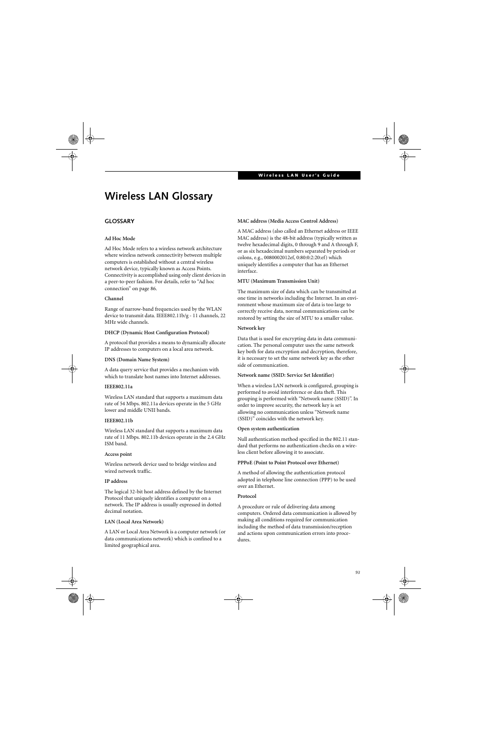 Wireless lan glossary | Fujitsu Siemens Computers LifeBook A3110 User Manual | Page 103 / 128