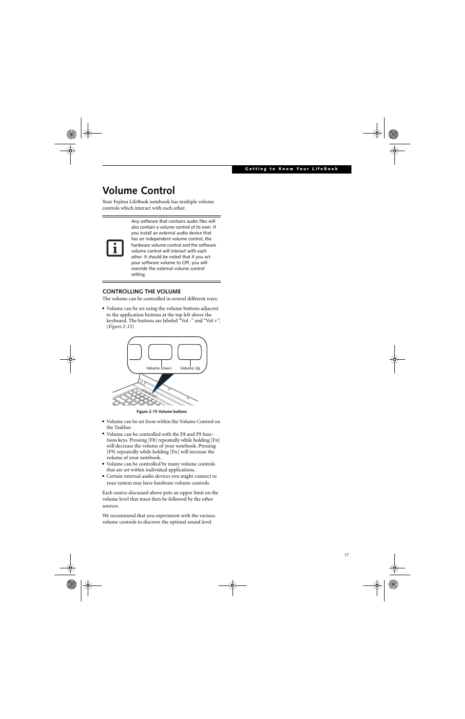 Volume control | Fujitsu Siemens Computers LifeBook A3110 User Manual | Page 27 / 128